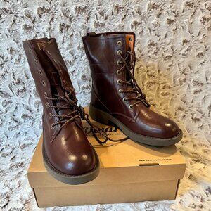 Handmade Genuine Sheepskin Combat Boots -Women's US 7.5 - Dark Coffee Brown